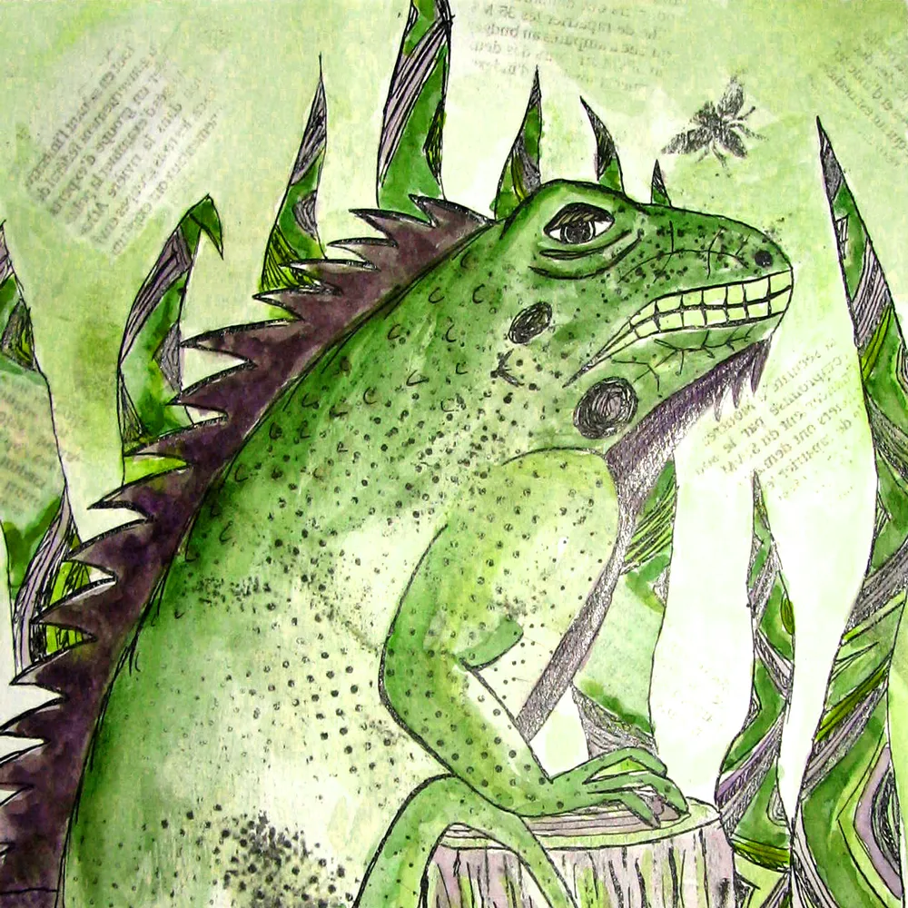 Lézard - encre et transfert