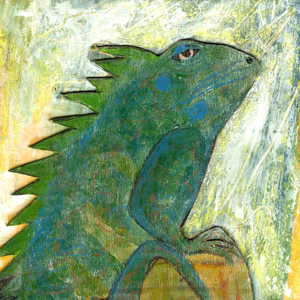 Lézard- collage et pastel